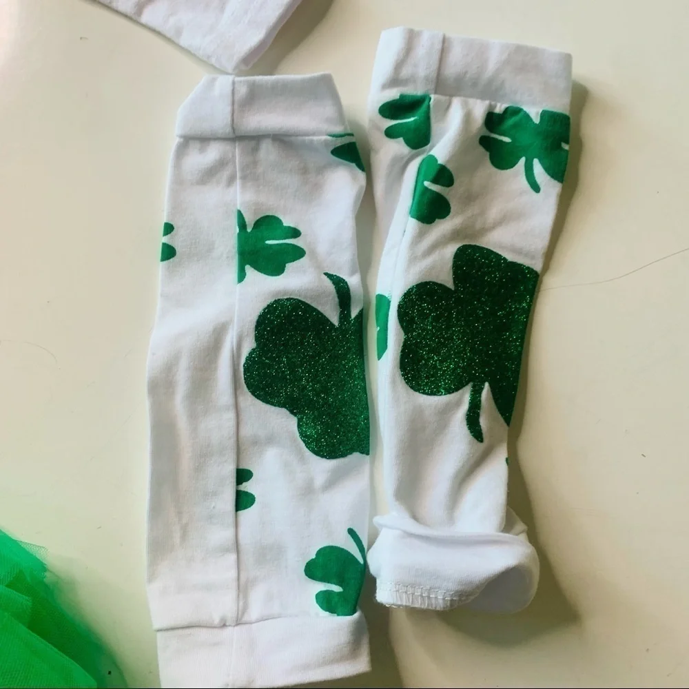 My first St Patrick’s Day green tutu bodysuit leg piece costume set photo outfit